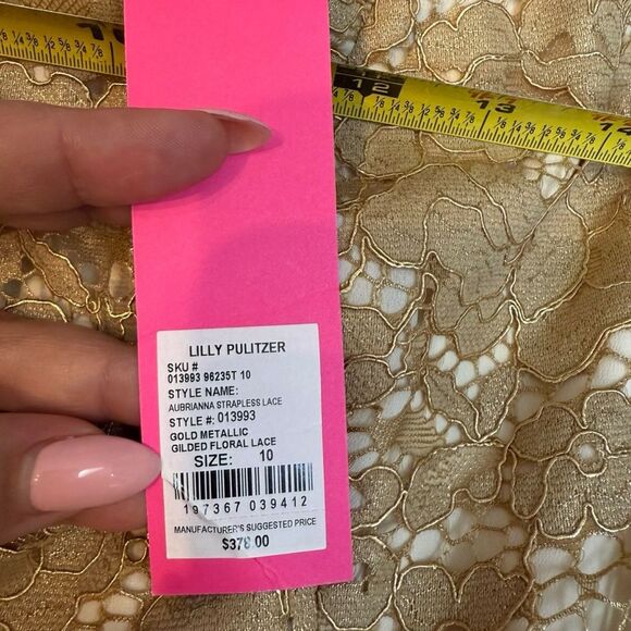 Lilly Pulitzer Sz 10 Aubrianna Strapless Midi Dress Gold Lace Metallic Gown NWT - Picture 4 of 14